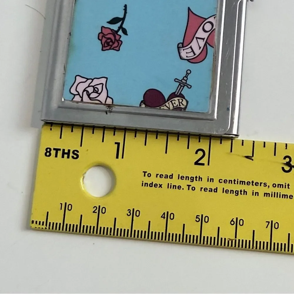 Silver Blue Tattoo Print Business Card Holder Y2K